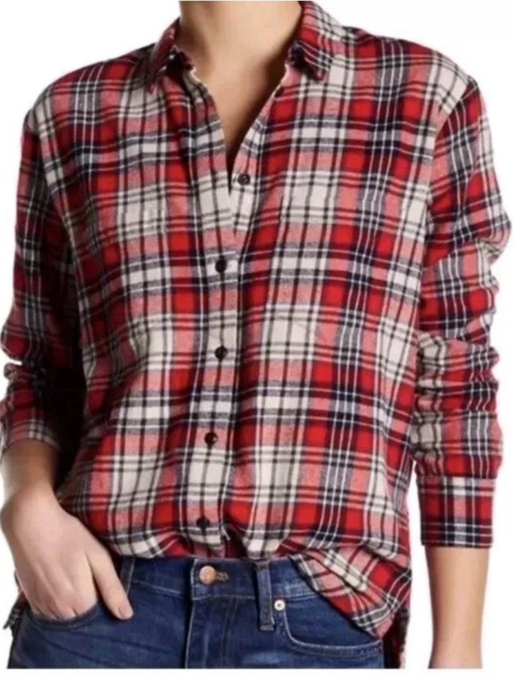 Madewell Women’s Oversized Flannel Red Plaid Ex-Boyfriend Button Front. Size XS